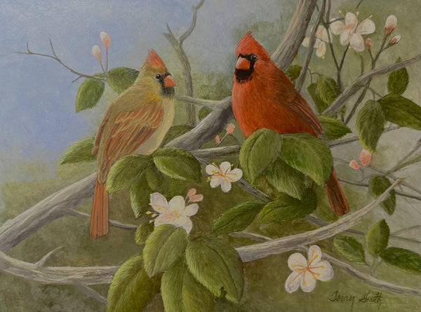 Terry Smith Painting "Blooms and Birds" Cardinals Available