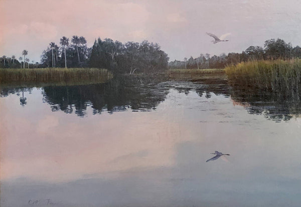 Charles Rowe Painting "Sunset Colors-Egret"