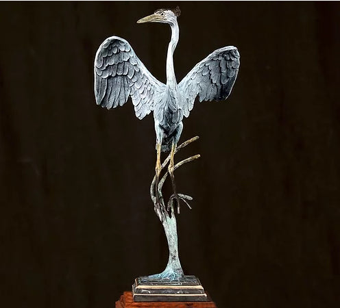 Geoffrey Smith Bronze "Great Blue Heron Landing"