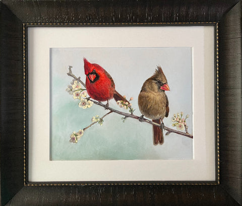 Deborah LaFogg painting "Cardinals & Apple Blossoms" Available