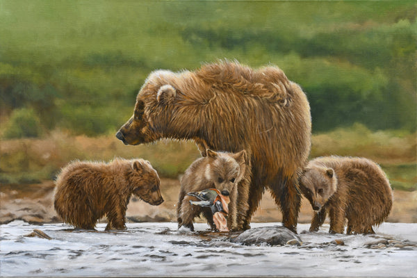 Lee Alban Painting "Grizzly Cubs Lesson" New Original Available