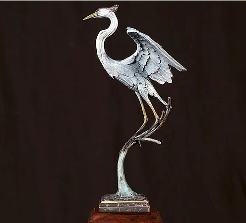 Geoffrey Smith Bronze "Great Blue Heron Landing"