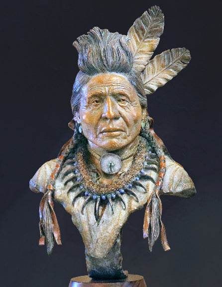 Randy Galloway Bronze Bust "Chief of the Blackfeet" Weasel Tail