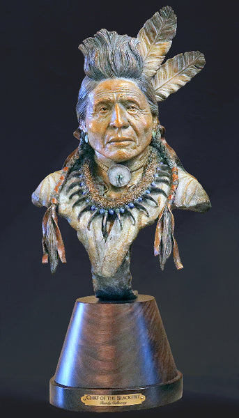 Randy Galloway Bronze Bust "Chief of the Blackfeet" Weasel Tail