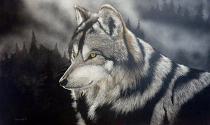 Dennis Logsdon Scratchboard "High Timber Lobo"