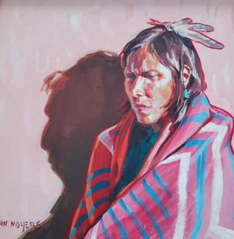 John Moyers painting of a Native American wrapped in a blanket.