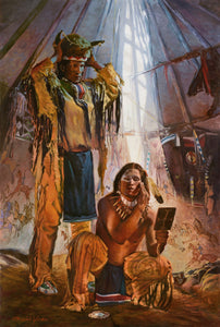 Original Painting of 2 Native American figures inside a teepee