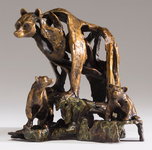 Sandy Graves Bronze "Who's There?" Bear Family